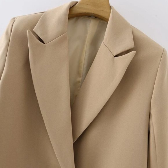 Classy go to Double Breasted Lapel Neck Blazer TAN - Picture 14 of 15